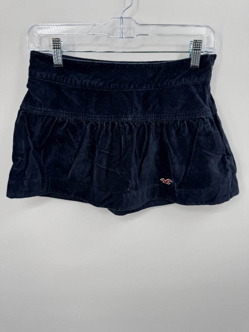 Vintage Y2K Hollister Corduroy Velvet Tiered Ruffle Mini Skirt Womens 0 Navy Blu